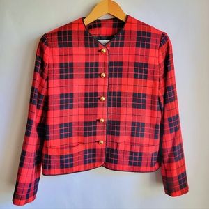 Liz Claiborne Collection Red and Black Plaid Vintage Blazer Size 4